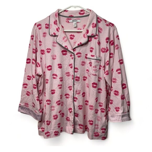 DKNY Other - DKNY Womens XL Pink Kiss Print Pajama Top Cotton & Modal Long Sleeve Button-Up